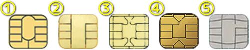 クレジットカードのICチップの形状5種類（�@カプセル錠剤型 �Aテトリス型 �B【】型 �CX型 �D長方形型）