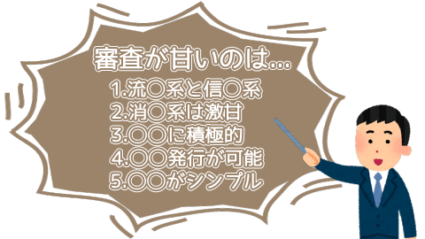 審査が甘いのは1.流通系と信販系、2.消費者金融系は激甘、3.キャンペーンに積極的、4.即日〜3営業日内の発行が可能、5.入会条件がシンプル
